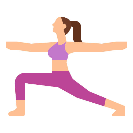Illustration de la posture du guerrier II en yoga, femme en fente avec les bras tendus